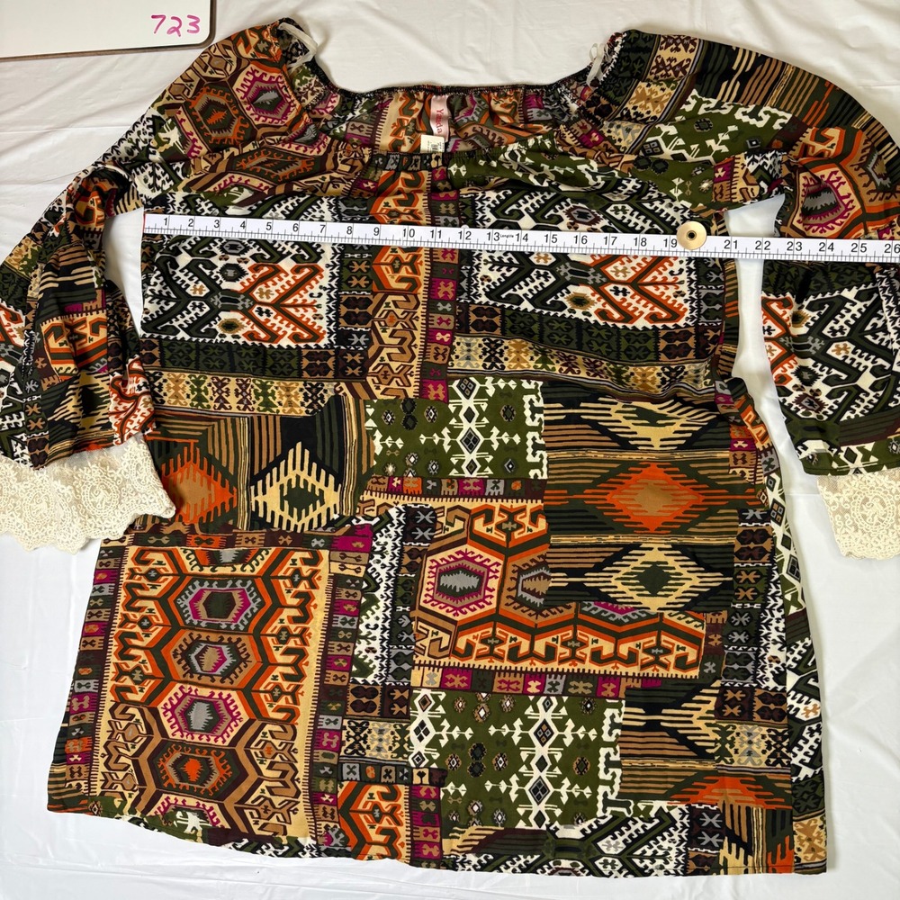 Yahada Womens Off Shoulder Boho Patchwork Top Oli… - image 3